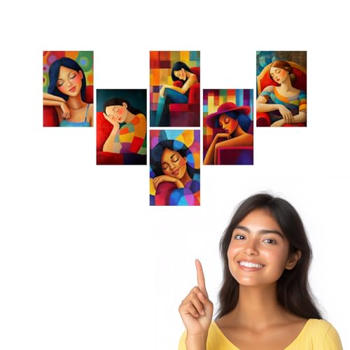 Image of SiddArtify Modern Portrait Wall Art Prints Set - Colorful Woman Poster Decor for Living Room Bedroom Office - Set of 2-4x6 Inch - Board (Pack of 6) - Sticker (Pack of 6)