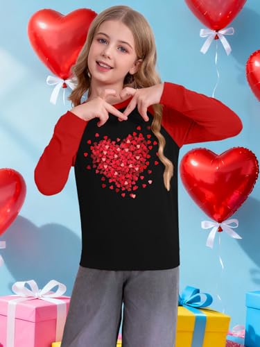 Image of Girls Valentine Shirts for Kids Valentines Heart Graphic Tshirts Casual Long Sleeve Shirts Love Heart Tee