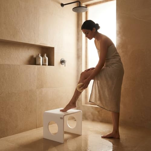 Image of Premium 15mm Thick Acrylic Bathroom Stool, Heavy Duty Multipurpose Sitting Patla for Shower and Home Rust Free Modern Home Decor Seat, 12x15x12Inches (Matt)