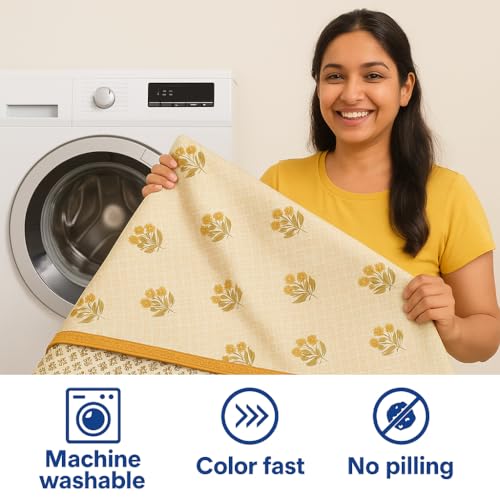 Image of Danip Pure Cotton Reversible AC Dohar Blanket, Throw - Printed Soft, Skin-Friendly, Lightweight & Ideal for All-Weather - 3 Layered Double Bed Dohar for AC Rooms (86 x 94 Inches) - White & M Yellow