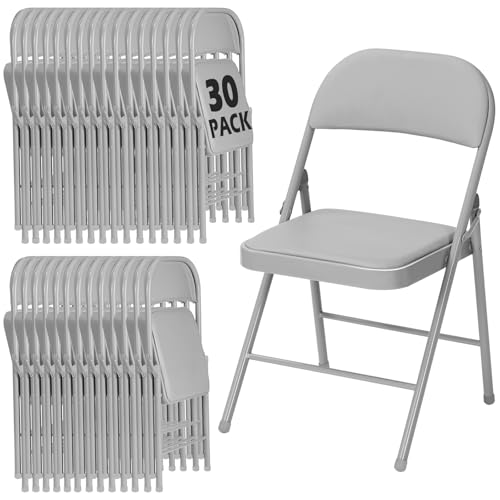 Image of 30 Pack Gray Folding Chairs with Padded Cushion and Metal Frame