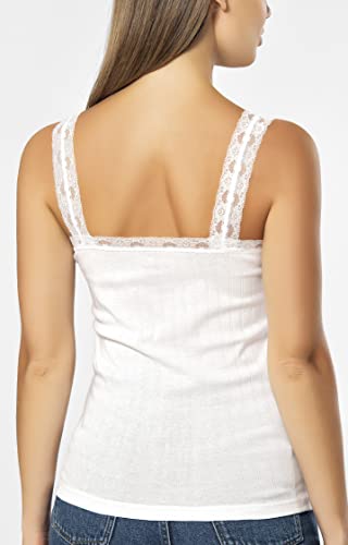 Vavonne Camisole For Women, All Cotton, Airy Soft Comfy Tank Tops Cami Undershirt (White/Lace Strap, Small) #TOP1