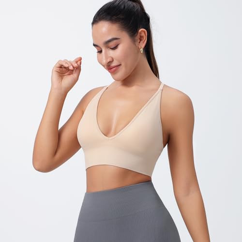 Image of Evercute Women's Sports Bras 3 /4 Pack Adjustable Deep V Neck Bras Wireless Spaghetti Strap Criss Cross Padded Low Support Bra