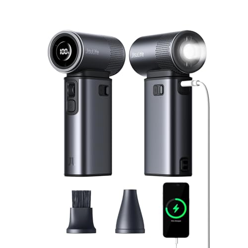 Image of JISULIFE Portable Handheld Fan Ultra2, 9000mAh Max 25 Hrs, 5 in 1, 100 Speed Turbo Fan Rechargeable, Metal Shell Multi-Function Travel Essentials Gifts for Men-Dark Grey