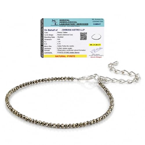 DHWANI ASTRO Pyrite Anklet For Wealth & Prosperity Spiritual IGL Certified Pyrite Ankle Bracelet for Women Natural Healing Stone Beaded Adjustable Anklet Gift for Her