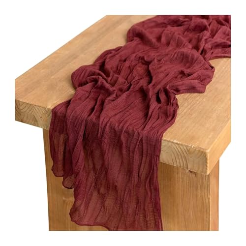OZLCUA Runner da tavola in Garza Table Runner Semi-Sheer Vintage Cheesecloth Gauze Table Decoration Setting Dining Party Christmas Banquets Arches Decor Lavabile Tablerunner(Burgundy,90X400cm)