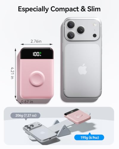 Image of for Magsafe Portable Charger, 10000mAh USB-C 22.5W Power Bank, Pastel Pink | Travel Essentials, Wireless Magnetic Battery Pack, Fast Charging, Compatible with iPhone 17 /16 /15 /14, Apple Watch Ultra /11 /10