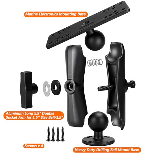 Image of Aluminum Fish Finder Mount with 1.5 inch /C Size Ball, 5.9 inch Arm Marine Electronics /Depth Finder Mount. High Salt Water Resistant, Compatible with Garmin, Lowrance, Humminbird,and More
