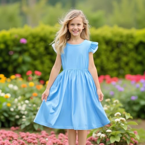Image of Toddler Little Girls Casual Dresses Short Sleeve Crew Neck Graphic Cartoon Dress for 2-8 Years