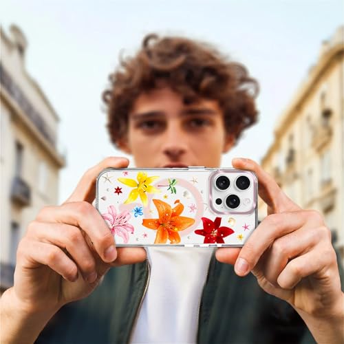 COTAIL Clear Magnetic Case for iPhone 15 Pro, Slim Anti-Yellow Transparent Cover, Military Grade Protection, Phone Cases for iPhone 15 Pro, Colorful Lily Floral Summer - image 7