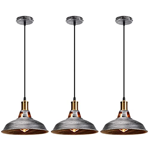 iDEGU 3 pack Suspension Luminaire Industrielle Rétro Lustre Suspension en Métal 27cm Plafonnier Vintage E27 Éclairage de Plafond pour Salle à Manger,...