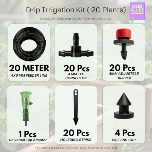 Image of GRASSLAND - Drip Irrigation System for 20 Plants, Self Automatic Watering Garden Hose Kits With Adjustable Dripper (20 Plants Drip Kit)