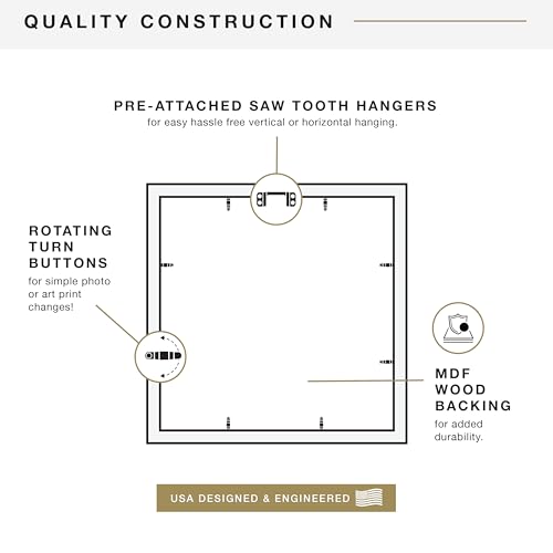 MCS Studio Gallery 16x16 Matted Photo Frame with 8x8 Picture Display, Black Woodgrain Vertical & Horizontal Wall Hanging Large Picture Frame for Photos & Art Prints (2-Pack)