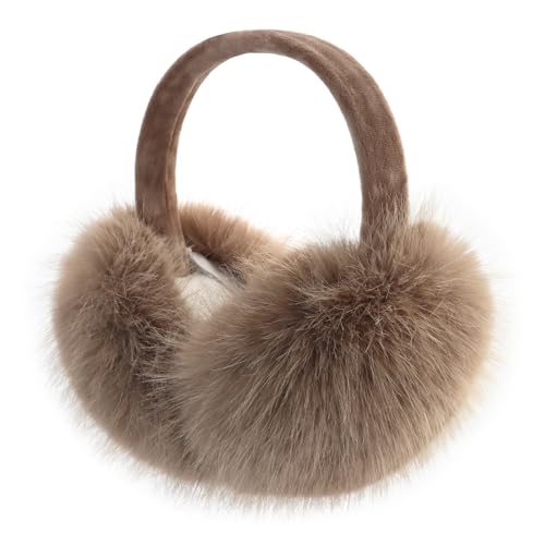 POMIJIAN Winter Women Earmuffs Furry Faux Fur Ear Muffs Fluffy Comfy Ear Warmer Girls Foldable Velvet Plush Ear Covers (A-brown)