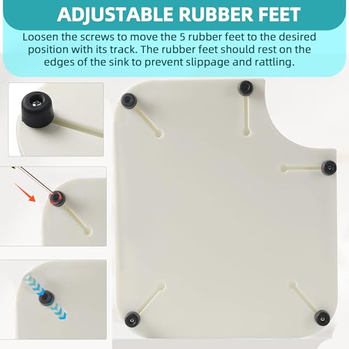 Image of TonGass RV Sink Cutting Board for Most RV Boat Kitch Sink | 14 1 /2 inchx12 1 /2 inchx1 /2 inch, Plastic Chopping Board with Adjustable Rubber Feet, Built-In Juice Groove and Corner Cut for Scrap