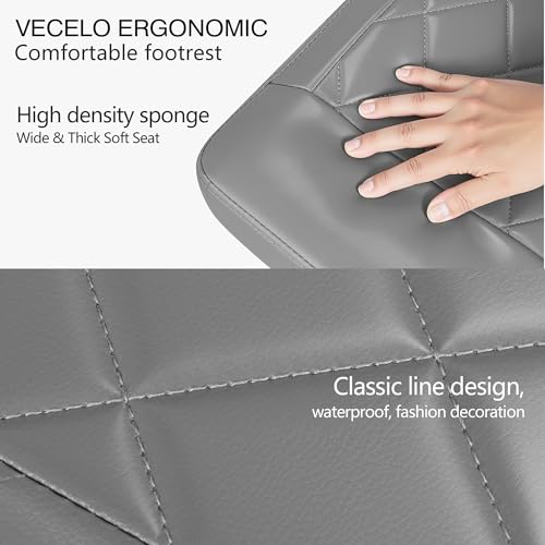 Image of VECELO Under Desk Footrest, PU Ergonomic Foot Rest with Wheels, Comfort Padding, Height Adjustable for Relieving Leg Pain, Stiffness, and etc, Gray