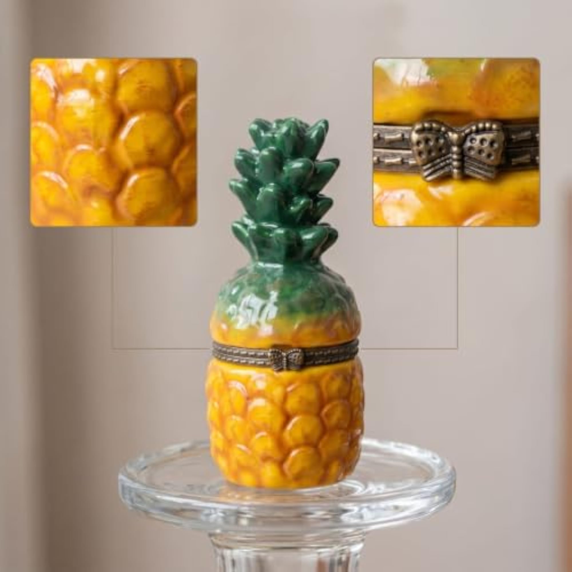Hand-Painted Decorative Ceramic Jewelry Box with Figurine Lid