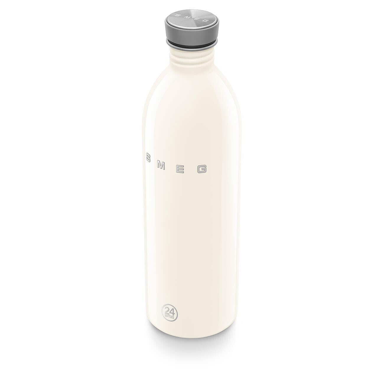 Smeg x 24Bottles Urban Bottle, 1-Liter-Wasserflasche Edelstahl WBF02CR, Nicht Isoliert, Luftdichter Verschluss, Creme