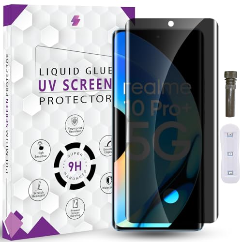 Image of Advanced HD+ UV Privacy Tempered Glass Screen Protector for Realme 10 Pro Plus (6.7 Inch, Pack of 1) Edge to Edge Coverage Anti-Spy /Anti-Peeping 9H Hardness Screen Guard with Installation Kit