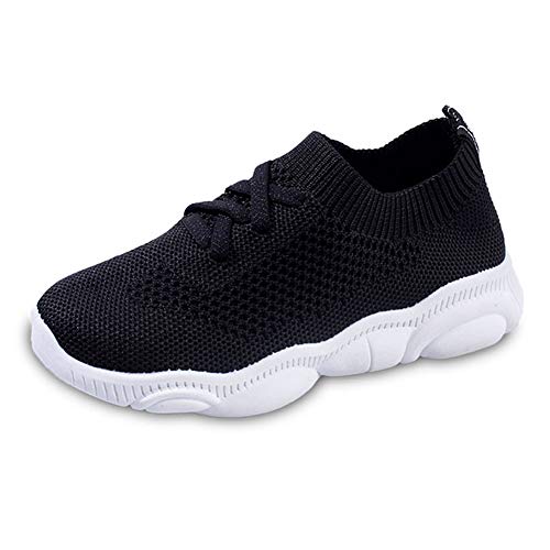 ESTAMICO Toddler Boys Girls Breathable Run Sneakers Kids Lightweight Knit Walking Sports Shoes for Running, Black, 11 M