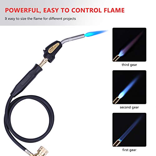 Image of Propane Torch Hand Hose, Mapp Gas Torch,Hose Length 1.5 M /60 INCH-With Hook | Powerful Vortex Flame for Brazing Copper Pipes, CGA600 Fuel Compatibility, For HVAC and Plumbing