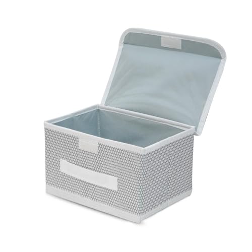 Image of Non-Woven Small Storage Box with Lid & Handles Foldable Cloth Storage Basket /Bin Ideal for Organizing Toys & Clothes (Grey, Pack of 2)