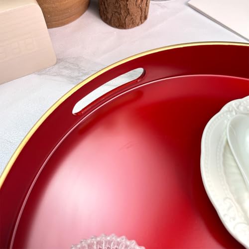 UOEKCS Red Decorative Tray, Serving Tray with Handles, Round Decorative Tray for Coffee Table, 13 Inch Plastic Tray for Ottoman, Living Room, Bathroom, Home Decor. by UOEKCS - Image 5