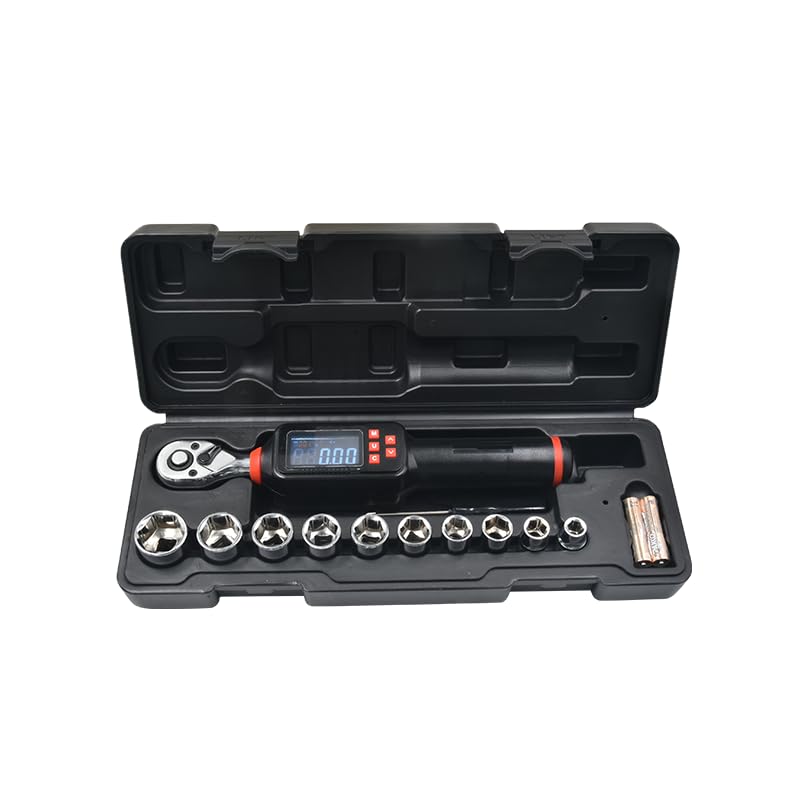Soonkoda Llave dinamométrica digital de 0.5 pulgadas 4-135 Nm con 10 piezas de llaves de vaso