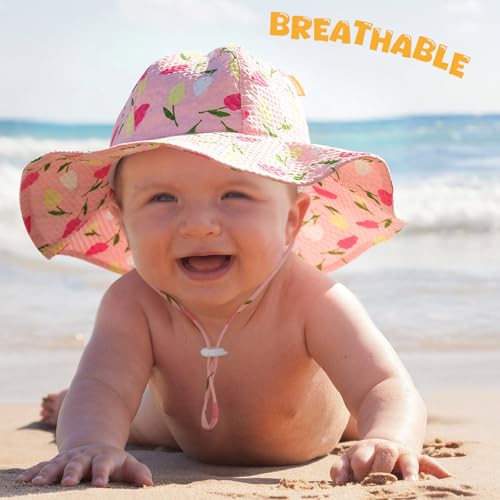 Image of HONGTEYA Baby Sun Hat Toddler Girl Beach Hat Sun Protection Adjustable Outdoor Summer Wide Brim Bucket Hat for Infant Kids