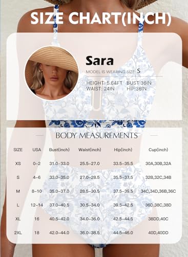 Herseas Women's 2 Piece High Waisted U Wire Cutout Bikini Sets Floral Print Swimsuits Crisscross Back Padded Push Up Bathing Suit Modest 2026 Summer Beach Cruise Essentials Orange Floral Medium