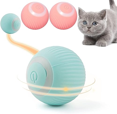 Tradecom 猫おもちゃ 猫じゃらし 電動ボール 電動 ボウル 自動走行ボール 光るボール 360度自動回転 LEDライト付き 発光回転ボール USB充電式 お留守番 ストレス解消 運動不足解消 知育玩具 猫 ペット おもちゃ ボール 猫用品 (ピンク