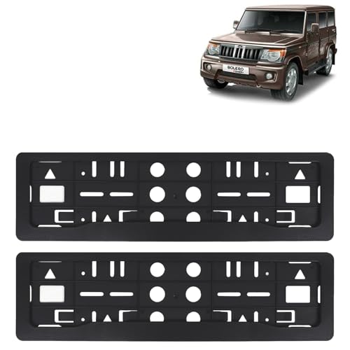 Image of KINGSWAY Bolero Car Number Plate Frames for All 2020 Onwards Models of Mahindra Car Registration Plate Holders, Black Licence Plate Covers (Front and Rear), Universal Size 51.5 x 14.5 cm