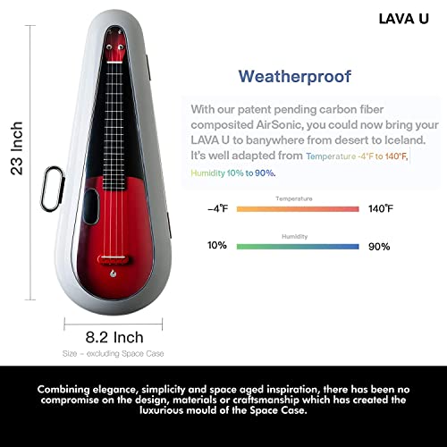 Lava U Carbon Fiber Ukulele Concert Travel, W/Freeboost Technology For Effects Without Plugging In, Sparkle Red 23-Inch W/Case Pick And Charging Cable, Basic Accessories Bundle #TOP2