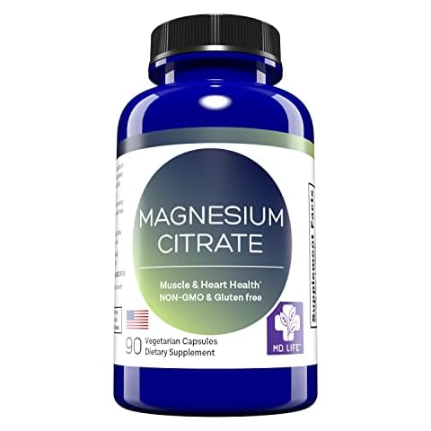 MD. Life Magnesium Citrate Supplement 250 mg - 90 Count - High Absorption Magnesium Citrate Capsules - Easy to Swallow - Muscle Function Support, Heart Health, Nerves, Sleep Health and Bone Health Cover