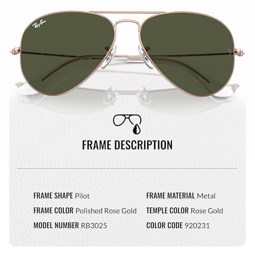 Ray-Ban RB3025 AVIATOR ROSE GOLD Pilot Shaped Sunglasses for Men & Women with Official RAYBAN Eyewear Kit3