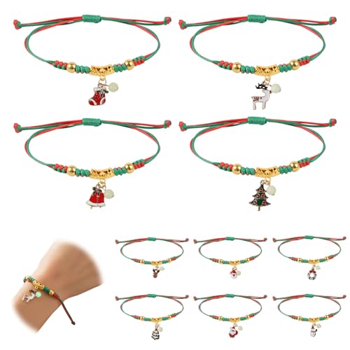 Sylkeov - Sylkeov Lot de 10 Bracelets de Noël Phosphorescents, Bracelet de Noël pour Enfants et Femmes avec Pendentifs Fête, Applicable à pour Calendrier de l’Avent, Cadeaux de et Décorations Festives