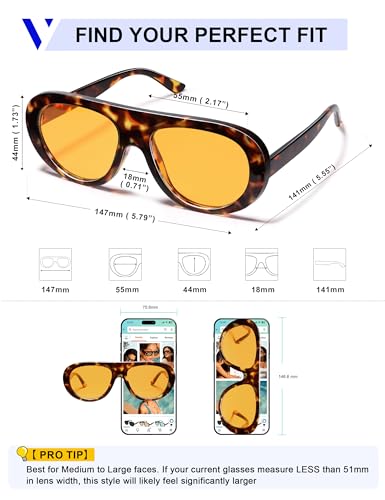 Image of VANLINKER Oversized Retro Aviator Sunglasses for Women Men Chic 70s Vintage Style Trendy 2026 Chunky Sun Glasses VL9865