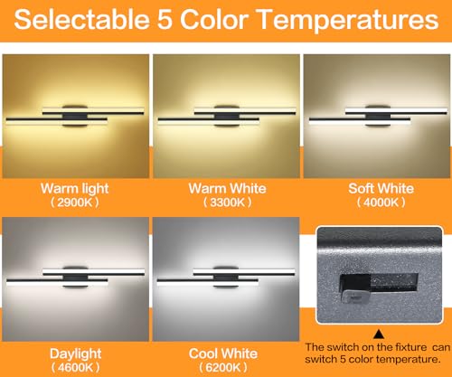 Image of PRESDE 32 Inch LED Vanity Light Black Bathroom Light Fixtures Over Mirror Modern Bath Lighting Bar 5CCT