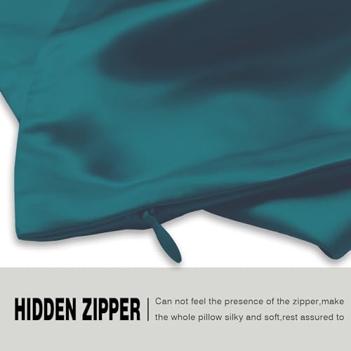 Silk Pillow Cases 2 Pack Soft Breathable and Sliky King Size Pillow Cases Set of 2,Natural Mulberry Satin Silk Pillowcase with Hidden Zipper for Hair and Skin (Teal,20"X 36",2pcs)