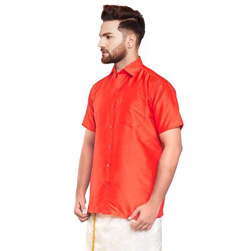 Image of SJS-Men's Half Sleeve Solid Art Silk Shirt