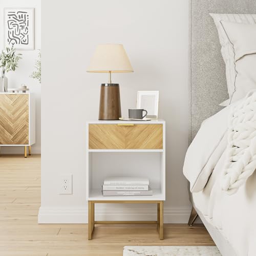 Image of Masupu Extra Large Nightstand,Boho Night Stand Modern Farmhouse Wood Bedside Table with Storage Drawer,Side End Table for Bedroom,Living Room,Office White