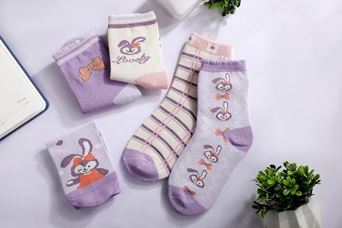 Image of Pink Socks for Girls, Calf length, Soft Pure Cotton, Lightweight & Breathable, 1 to 9 Years, Pack of 5, Designer socks, Gift Option