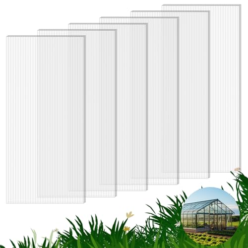 6 Pack Polycarbonate Greenhouse Panels, 4' x 2' x 0.16" Twin-Wall Polycarbonate Sheets for All Weather Greenhouse Covering, Excellent Light Transmission & Weather Resistance for Optimal Plant Growth