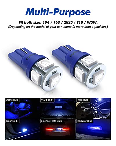 Image of Marsauto 194 LED Bulb Blue 168 T10 2825 5SMD No Polarity Replacement Bulbs for Car Dome Map Door Courtesy License Plate Dashboard Lights Lamp 12V