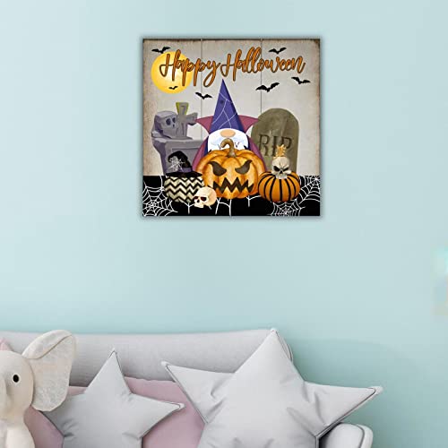 Déco Halloween citrouille et gnome en bois pour suspension murale maison 40 cm - 5