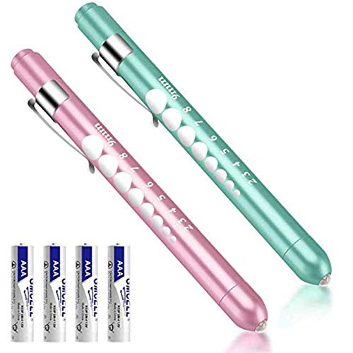 CAVN Pen Light with Pupil Gauge Penlight for Nurses Doctors, Reusable Medical Penlight for Nursing Students Teal and Light Pink