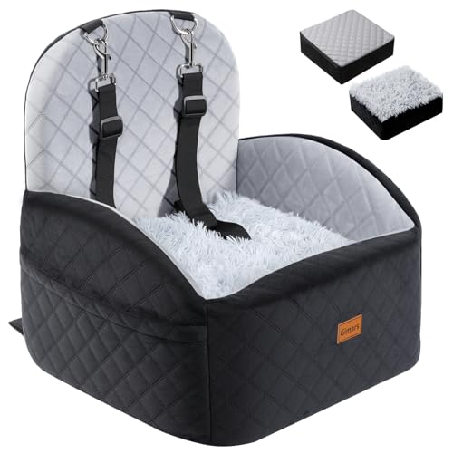 Gimars Reversibile Seggiolino Auto Per Cani conPeluche Lungo/Corto Cuscino sedile Per Cani Piccoli/Medi Fino A 16kg, Sfoderabile Lavabile Trasportino Per Cani Auto Con 15cm 28D Egg-Crate Schiuma, S