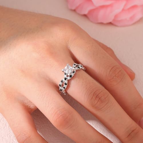Jeulia Women 2.5 Carat Princess Cut Wedding Band Rings Engagement 925 Sterling Silver Twisted Eternity Birthstone Rings Anniversary Promise with Jewelry Gift Box 6