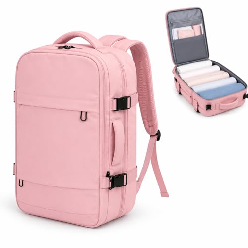 Mochila Mala de Viagem Expansível Grande 40L Impermeável para Notebook 2 em 1, Executiva com Múltiplos Compartimentos Uso como Mochila ou Mala para Trabalho, Viagem e Dia a Dia (Rosa)