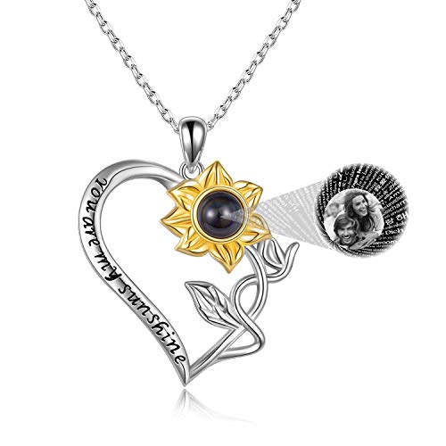 Personalized Sunflower 100 Language I Love You Necklace 925 Sterling Silver Customize Photo Sunflower Jewelry for Women See Through Projection Necklace Picture